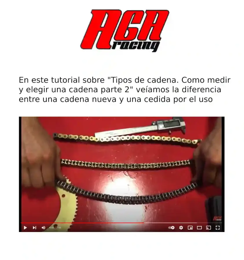 Tutorial sobre la diferencia entre una cadena nueva y una usada en el canal de youtube AGA Racing tienda karting