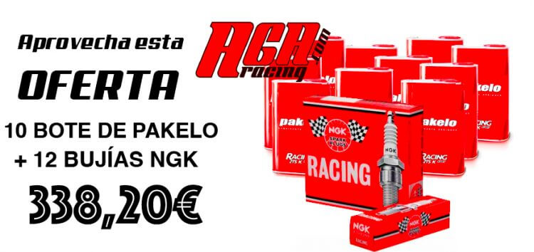 oferta 10 botes de aceite pakelo para karting más bujías NGK aga racing tienda recambios kart
