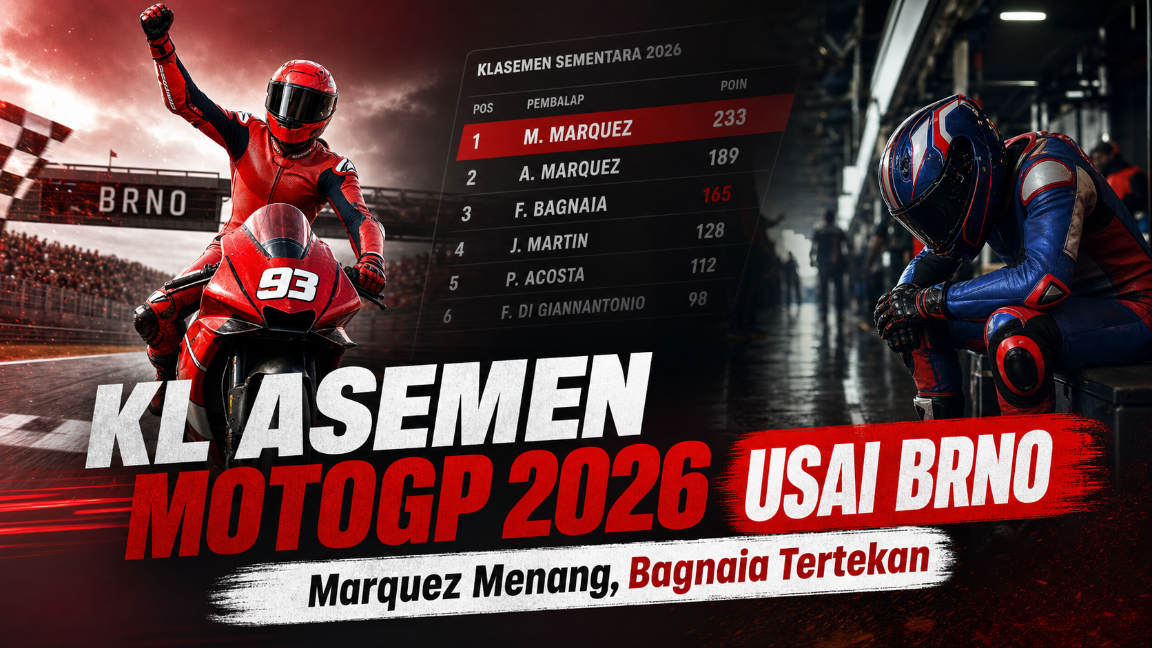 motogp - Klasemen MotoGP 2026 Usai Brno: Marquez Menang, Bagnaia Tertekan