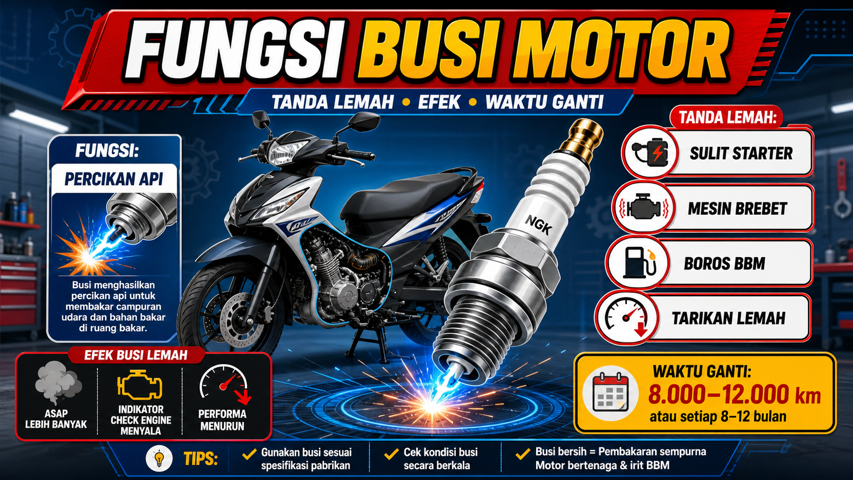 Apa Fungsi Busi pada Motor? - busi