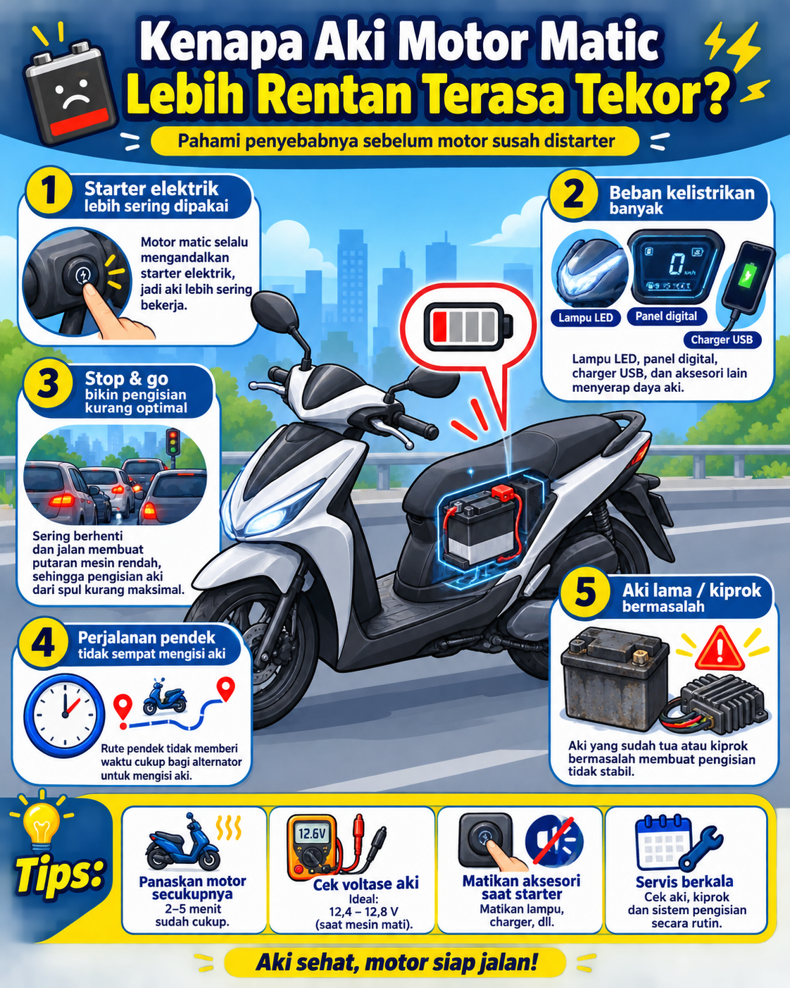 Kenapa Aki Motor Matic Lebih Rentan Terasa Tekor? - aki
